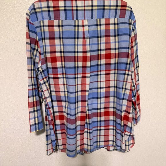 Studio Works Button Down Shirt Red White Blue Plaid Womans XL - Picture 2 of 6